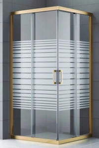 Altın Profil Kare 5 mm Çizgili Temperli Cam Duş Teknesiz Duşakabin 190 cm